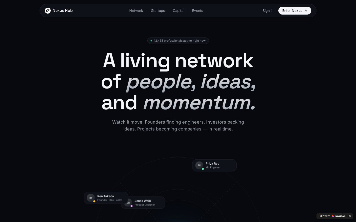 Screenshot of the Nexus Hub website