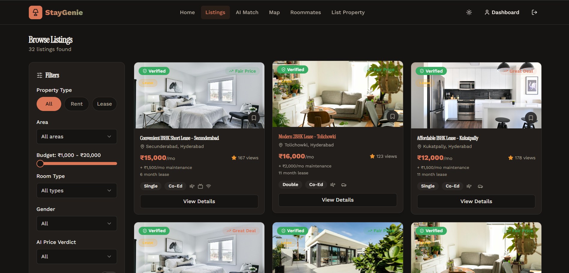 Screenshot of the StayGenie website